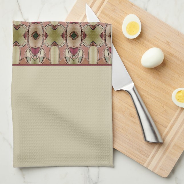 Beige patterned with green kitchen towel (Quarter Fold)