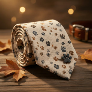 Beige Paw Print Tie