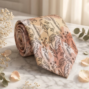 Beige Peach Botanical Sketch Tie