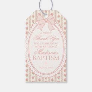 Beige & Peach Vintage Fancy Floral Baptism Favors Gift Tags
