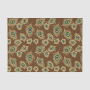 Beige Peacock Feathers on Chocolate Brown Tissue Paper