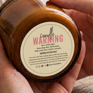 Beige  Personalized Candle Warning  Classic Round Sticker