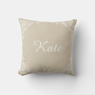Beige Personalized Modern Elegant Typography Name  Throw Pillow