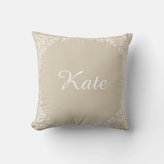 Beige Personalized Modern Elegant Typography Name  Throw Pillow (Front)