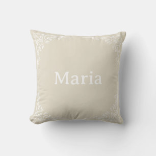 Beige Personalized Modern Elegant Typography Name Throw Pillow