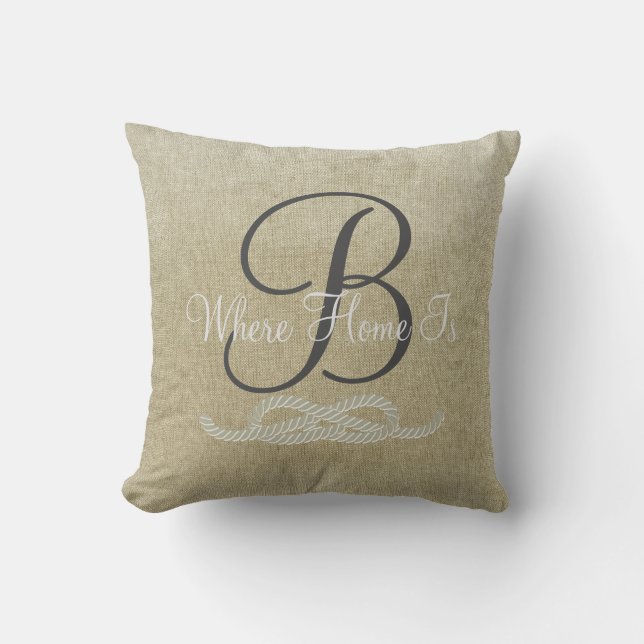 Beige Personalized Nautical Family Throw Pillow (Front)