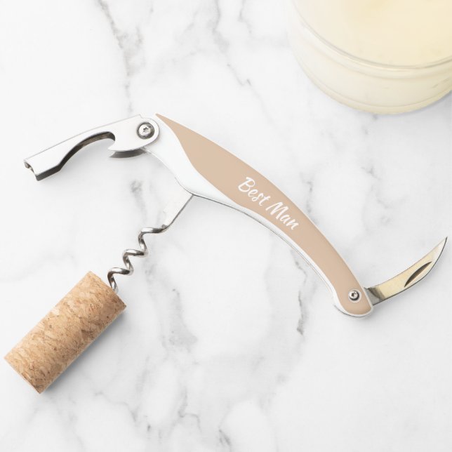 Beige Personalized Wedding Best Man Corkscrew (Front)