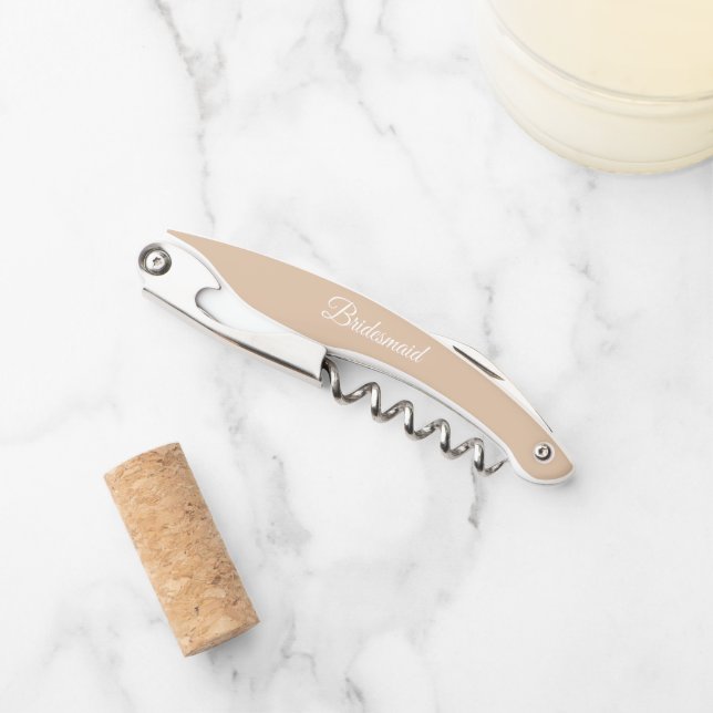 Beige Personalized Wedding Bridesmaid Corkscrew (Front)