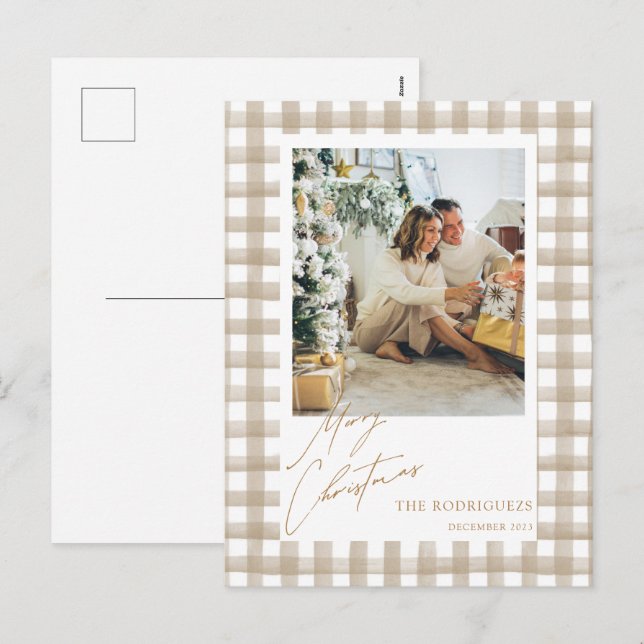 Beige Photo Christmas Postcard (Front/Back)