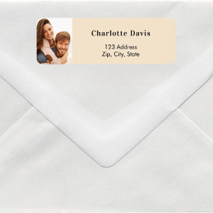Beige photo wedding return address
