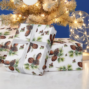 Beige Pinecones Merry Christmas  Wrapping Paper