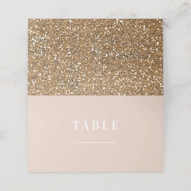 Beige Pink Chic Modern Gold Glitter Glam Wedding Place Card (Outside Unfolded)