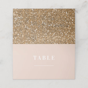 Beige Pink Chic Modern Gold Glitter Glam Wedding Place Card