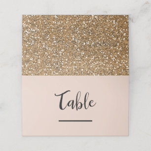 Beige Pink Chic Modern Gold Glitter Glam Wedding Place Card