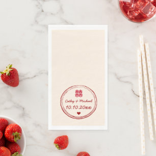 Beige pink chinese wedding double happiness stamp napkin
