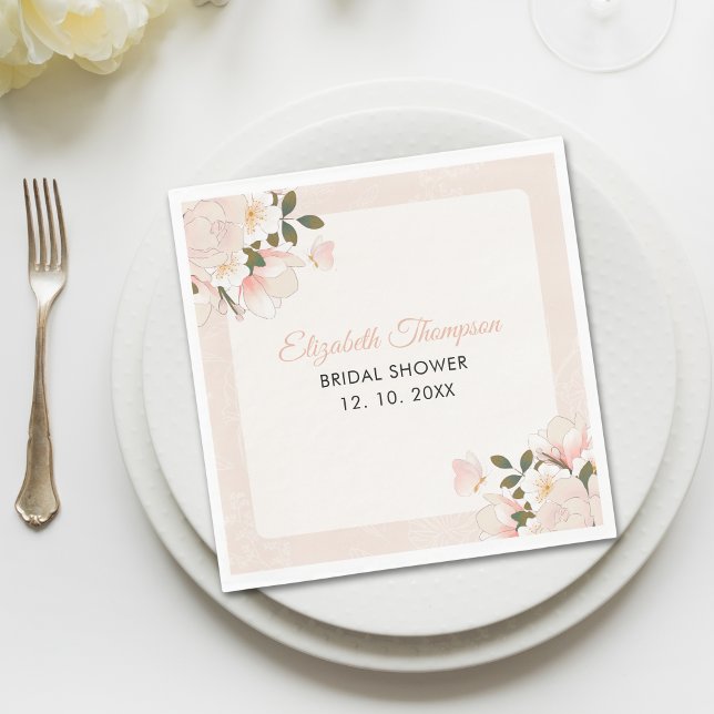 Beige Pink Floral Pattern Bridal Shower Napkin (Creator Uploaded)