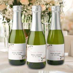 Beige Pink Floral Pattern Bridal Shower Sparkling Wine Label