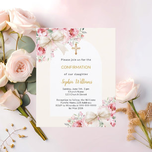 Beige pink florals bow arch Confirmation