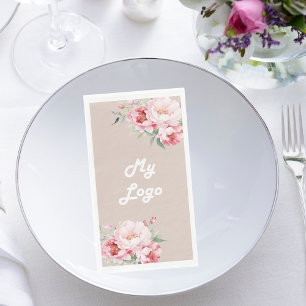 Beige pink florals business logo napkin