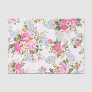 Beige & Pink Flowers Tissue Paper