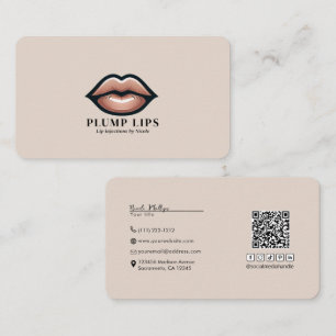 Beige Pink Lips Lip Social Media Connection QR Business Card
