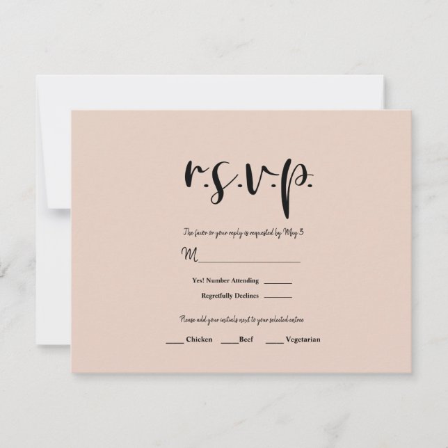 Beige Pink Modern Gold Glitter Wedding RSVP Reply Card (Front)
