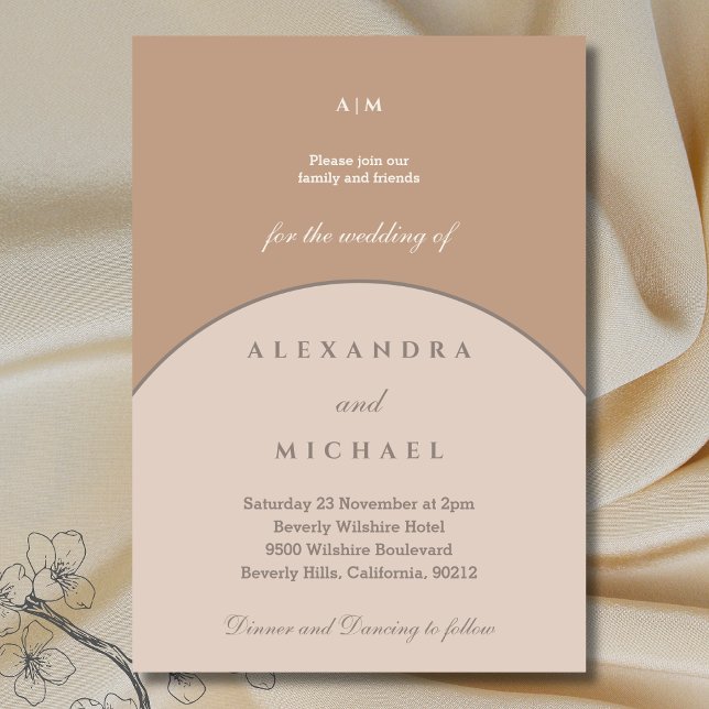 Beige Pink Monogram Minimalist Japandi Wedding  Invitation (Creator Uploaded)