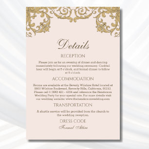 Beige Pink Ornate Rococo Vintage Wedding Details Enclosure Card