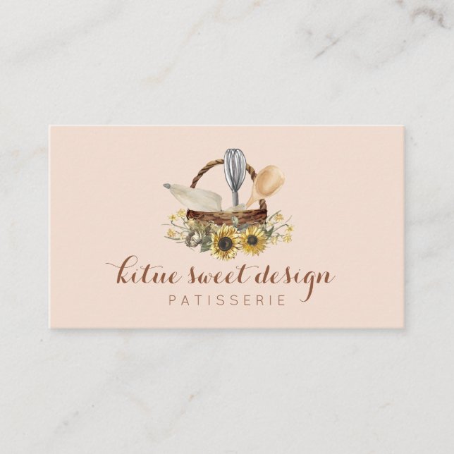Beige Pink Pastry Cake Decoration Artist Bakery Business Card (Front)
