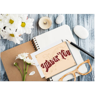 Beige Pink Vintage Art Minimalist Thank You Card