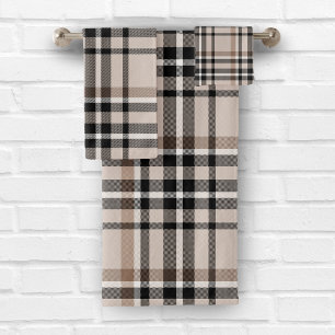 Beige Plaid Bath Towel Set