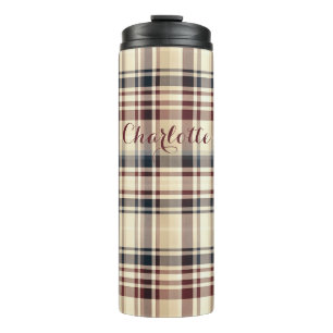 Beige Plaid Classic Chequered Pattern Thermal Tumbler
