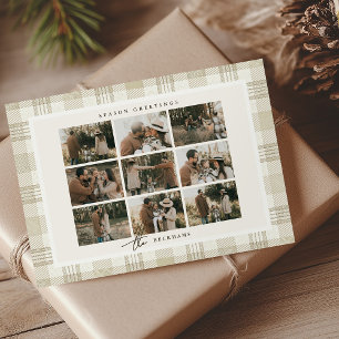 Beige Plaid Family Photo Collage Christmas Holiday Card