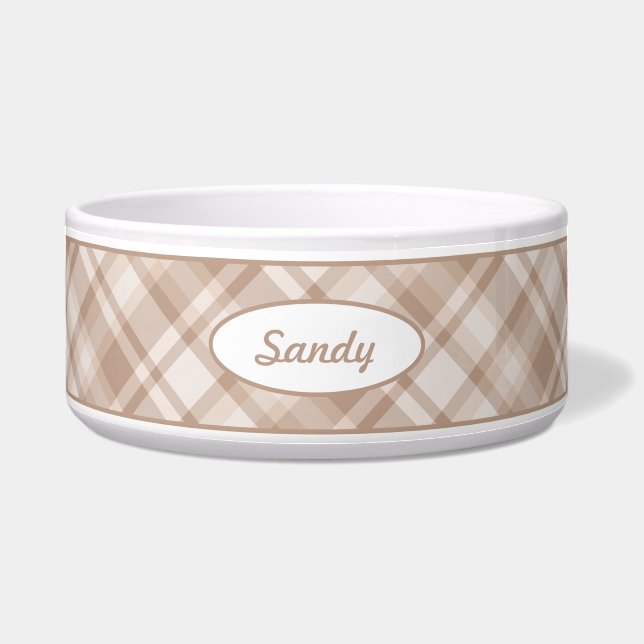 Beige Plaid Pattern With Custom Pet Name (Front)
