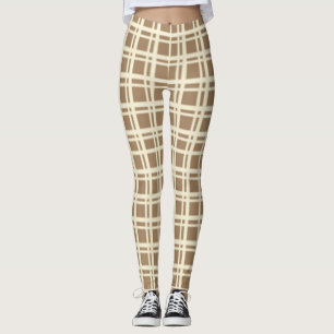 Beige Plaid Tartan Checkered Pattern  Leggings