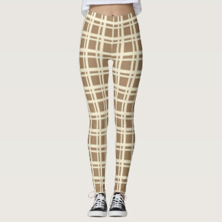 Beige Plaid Tartan Chequered Pattern Leggings