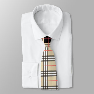 Beige Plaid Tartan Chequered Pattern Plaid Pattern Tie