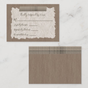 Beige Plaid, Wood Bar Mitzvah RSVP Card
