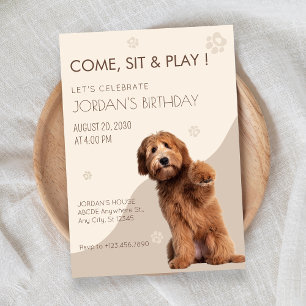 Beige Playful Dog birthday Invitation