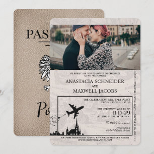 Beige Poland Passport Wedding Invitation