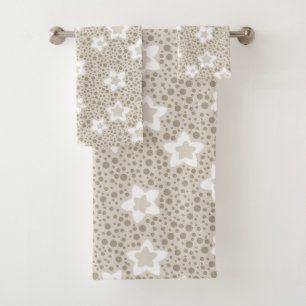 Beige polka dot retro with stars and flowers bath towel set