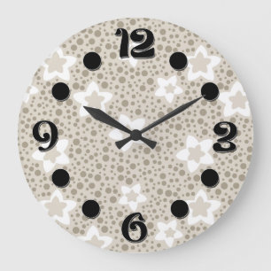Beige polka dot retro with stars and flowers  large clock