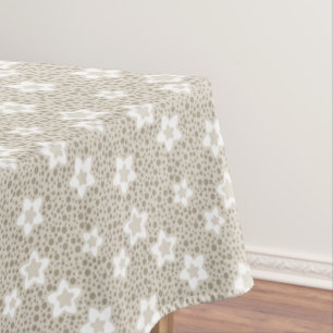 Beige polka dot retro with stars and flowers  tablecloth