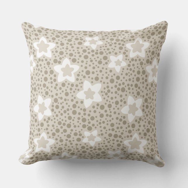 Beige polka dot retro with stars and flowers  throw pillow (Front)