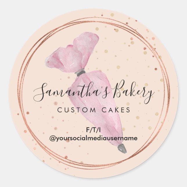 Beige Polka Dots Pastry Cake Designer Bakery Chef Classic Round Sticker (Front)