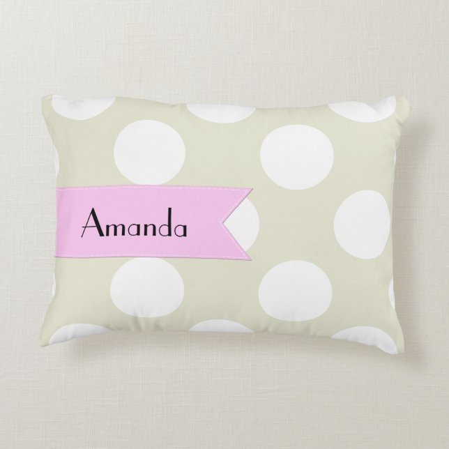 Beige Polka Dots, Polka Dot Pattern, Your Name Accent Pillow (Back)