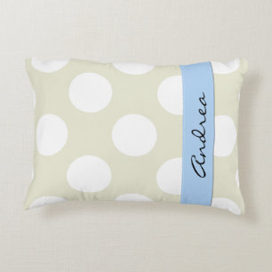 Beige Polka Dots, Polka Dot Pattern, Your Name Accent Pillow