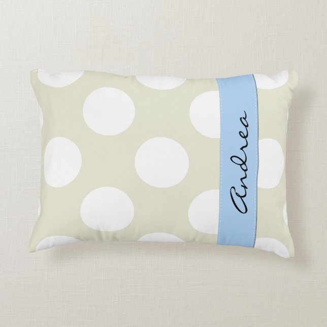 Beige Polka Dots, Polka Dot Pattern, Your Name Accent Pillow (Back)