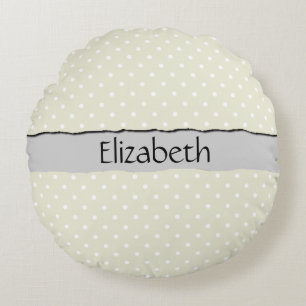 Beige Polka Dots, Polka Dot Pattern, Your Name Round Pillow