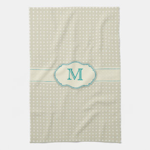 Beige Polkadot Pattern-Monogram Kitchen Towel